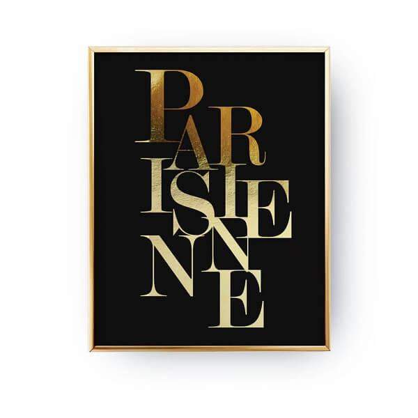 Affiche parisienne mot typographie noir doré